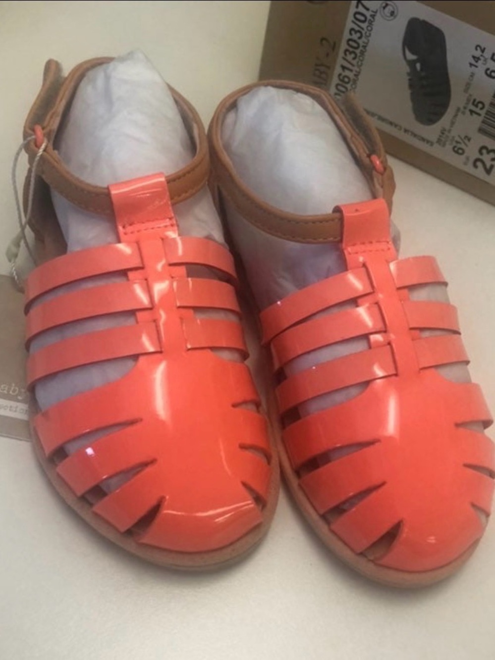 Zara Coral Glossy Fisherman Sandals with Tan Ankle Strap